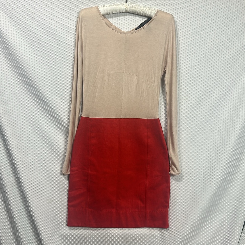 Marc Jacobs Flame Scarlet Multi Red and Beige Long Sleeve Dress
